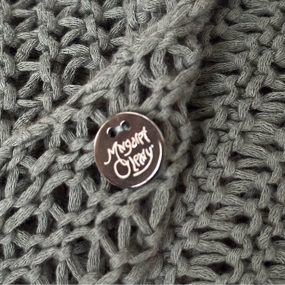 MARGARET O’LEARY Green Crocheted Open Fringe Cardigan Loose Knit Boho Size Small - Picture 9 of 11